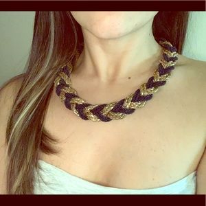 Navy rope and gold metal braid necklace